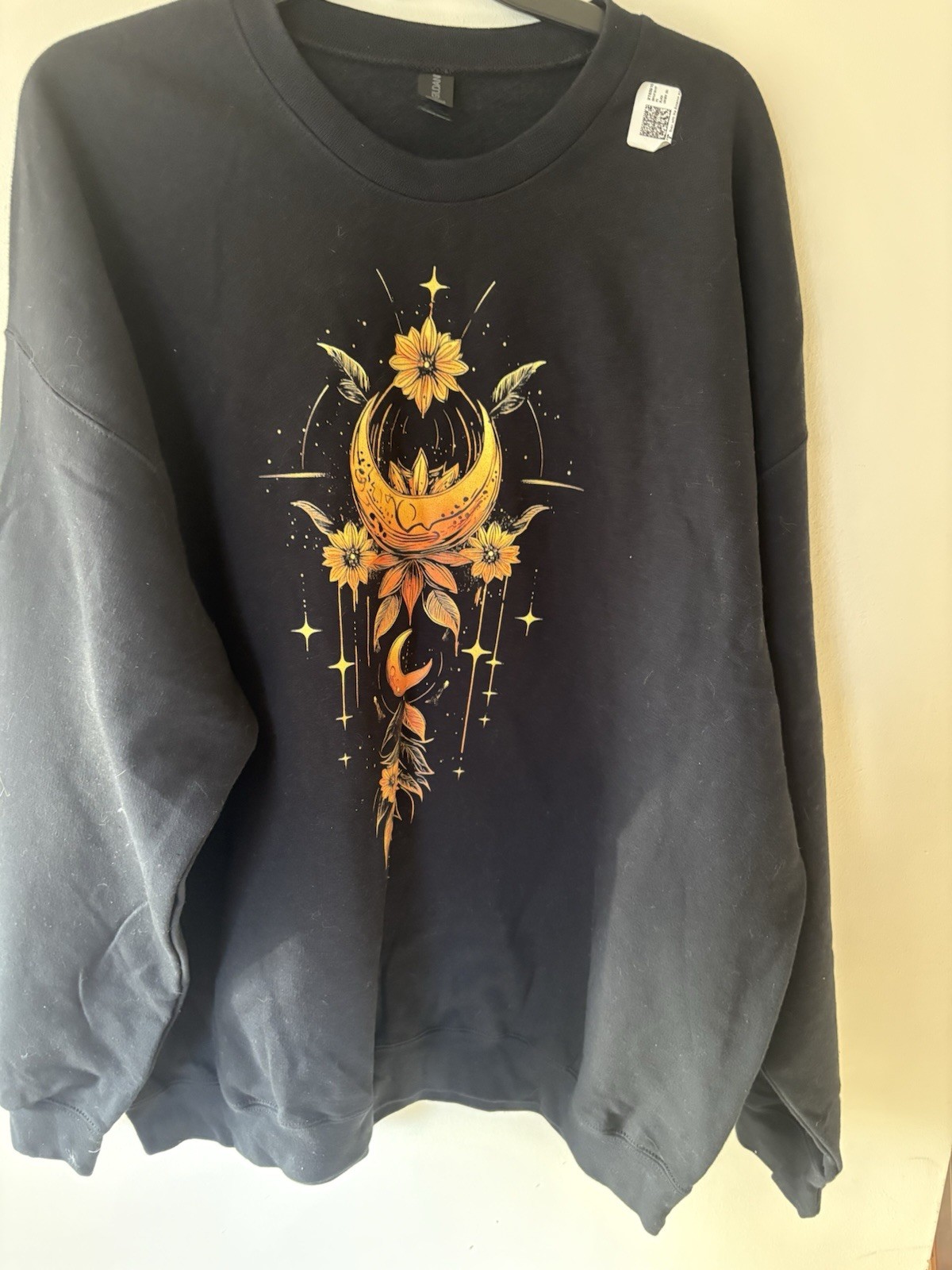 Celestial Moon Floral Sweatshirt 2XL Black Witchy Gothic Boho Oversized