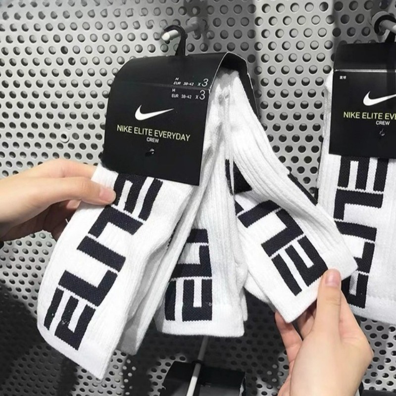 3 Pair ELITE EVERYDAY CUSHIONED CREW SOCKS Unisex White Size M