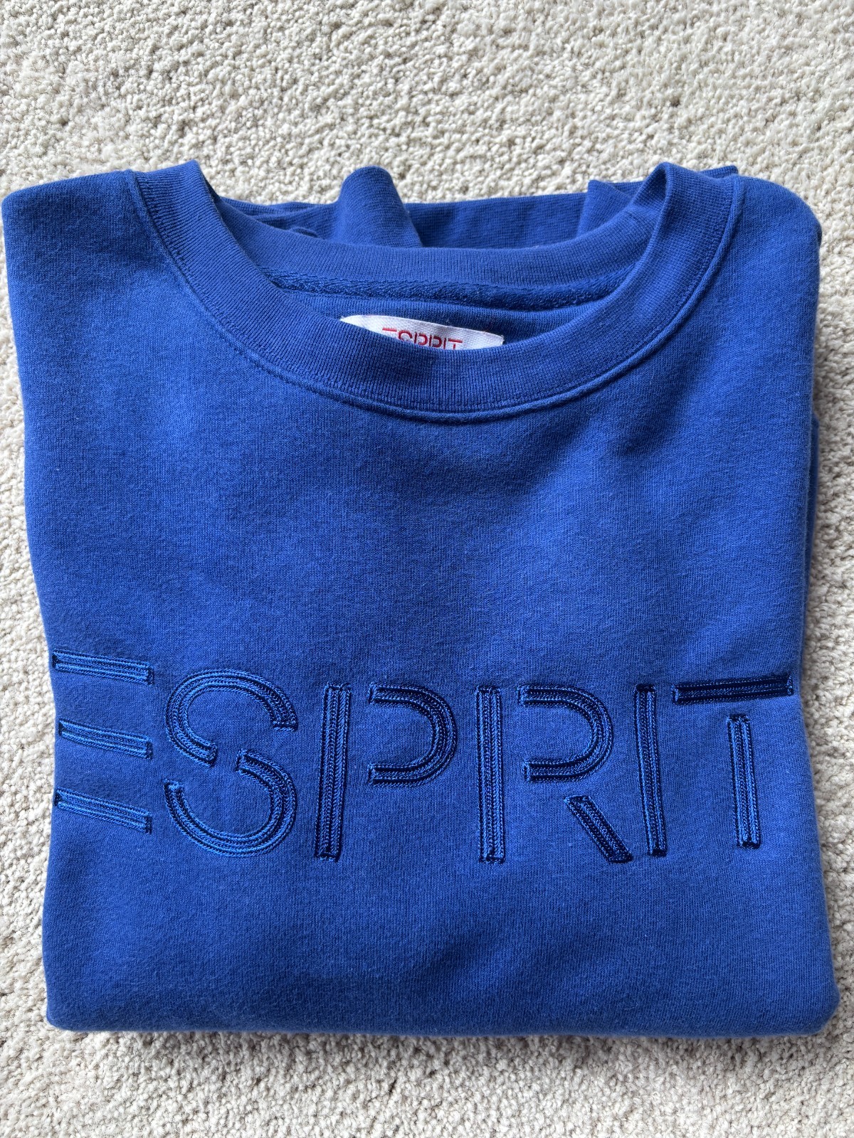 ESPRIT Women’s Logo Fleece Crewneck Sweatshirt Blue Viral 80’s Costco S USED