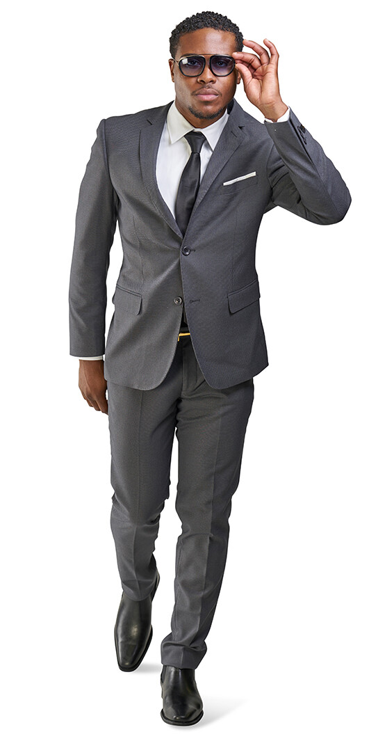 Slim Fit 2 Button Charcoal Gray Micro Texture Weave Mens Suit 11812 AZARMAN