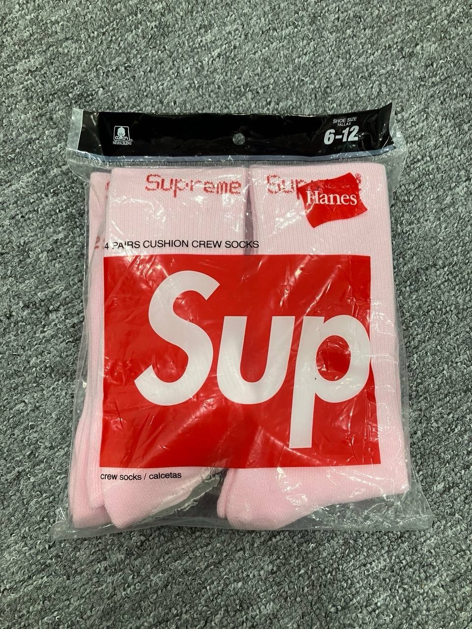 Authentic Supreme x Hanes Pink Crew Socks 4 Pack Size 6-12 NWT New Fast Ship