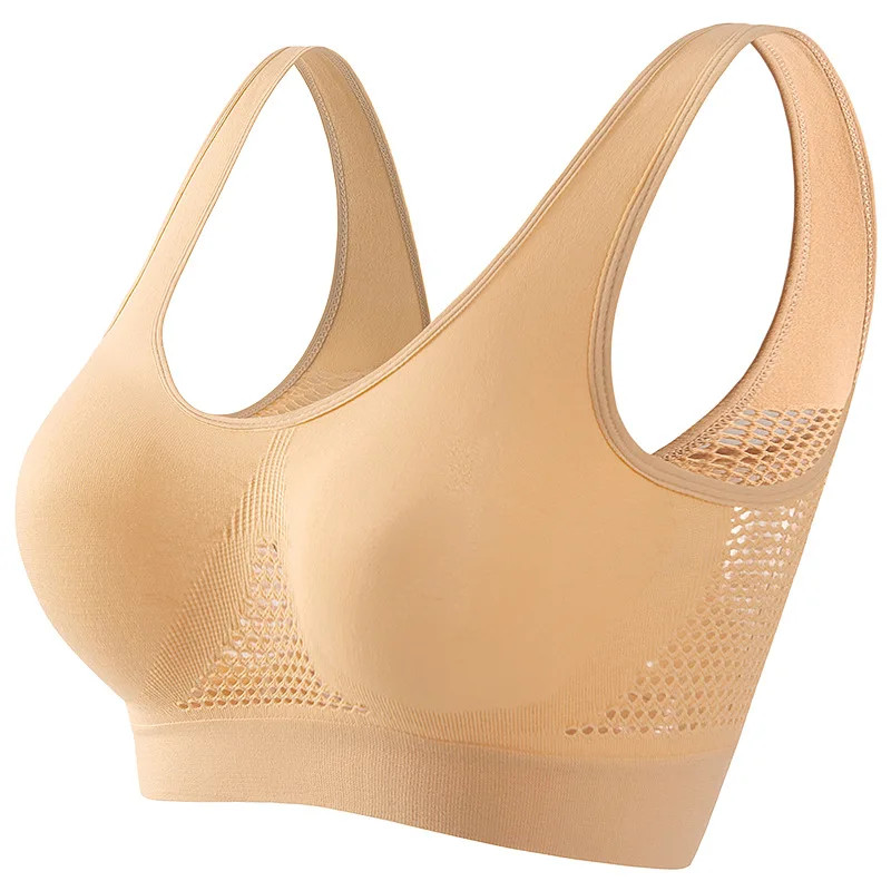 Plus Size Mesh Sports Bra Seamless Wireless Ribbed Crop Top S-5XL