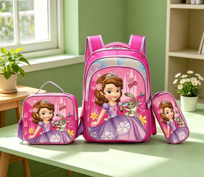 Sofia The First Kids Cartoon School Backpack Set 3Pcs Kids School Bag Lunch Bag