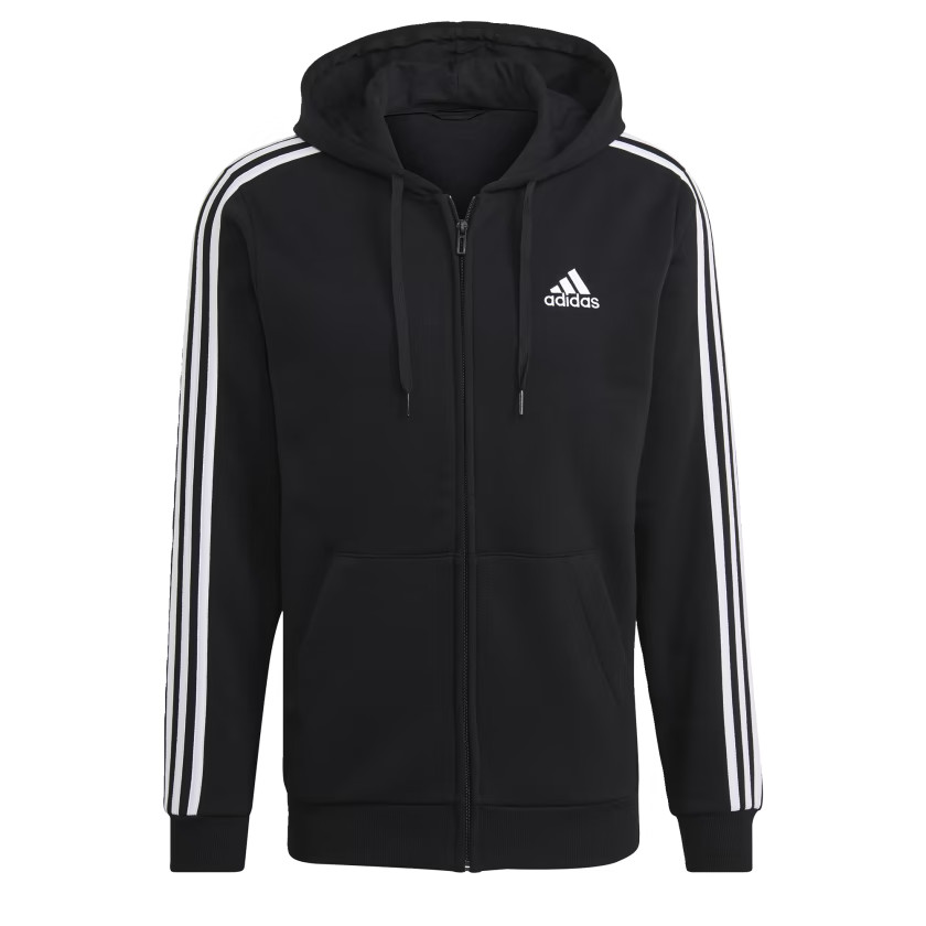 adidas men Essentials Fleece 3-Stripes Full-Zip Hoodie