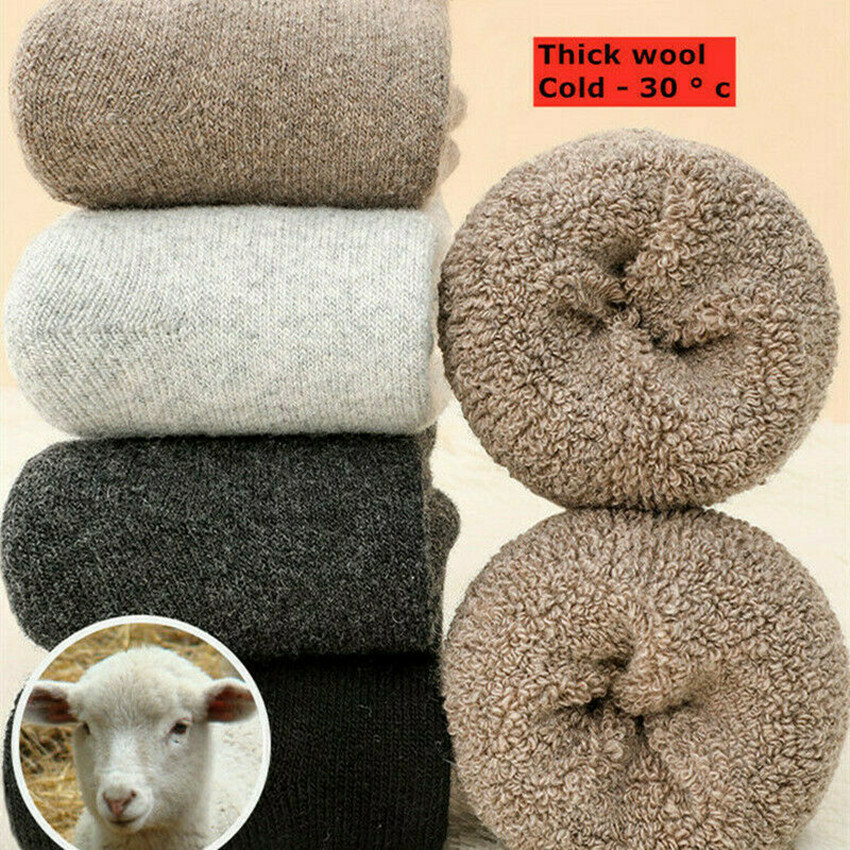 Lot 5Pairs Men Wool Cushioned Thick Boot Thermal Warm Crew Hiking Socks Winter