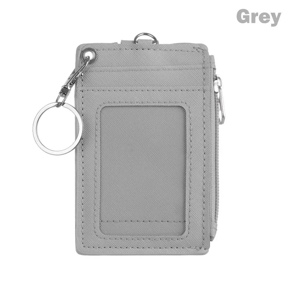 PU Leather Card Holder Wallet Coin Purse Keychain Mini Business ID Badge Case