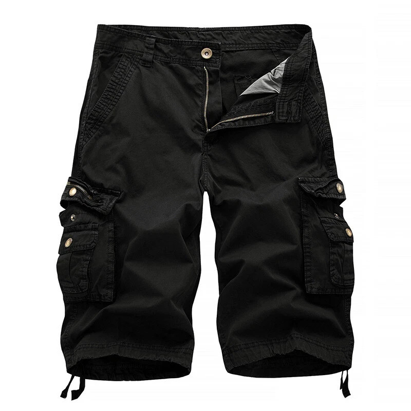 Mens Casual Solid Cargo Shorts Multi Pockets Washed Lounge -30 31 32 34 36 38 40