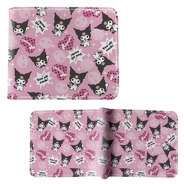 KUROMI PATTERN Hello Kitty 4 in. Bi Fold Wallet (Anime Credit Card Billfold)