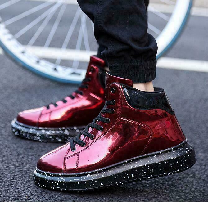 Men’s Faux Leather Sneakers Ankle Boot High Top Shoes Lace Up Round Toe Sport