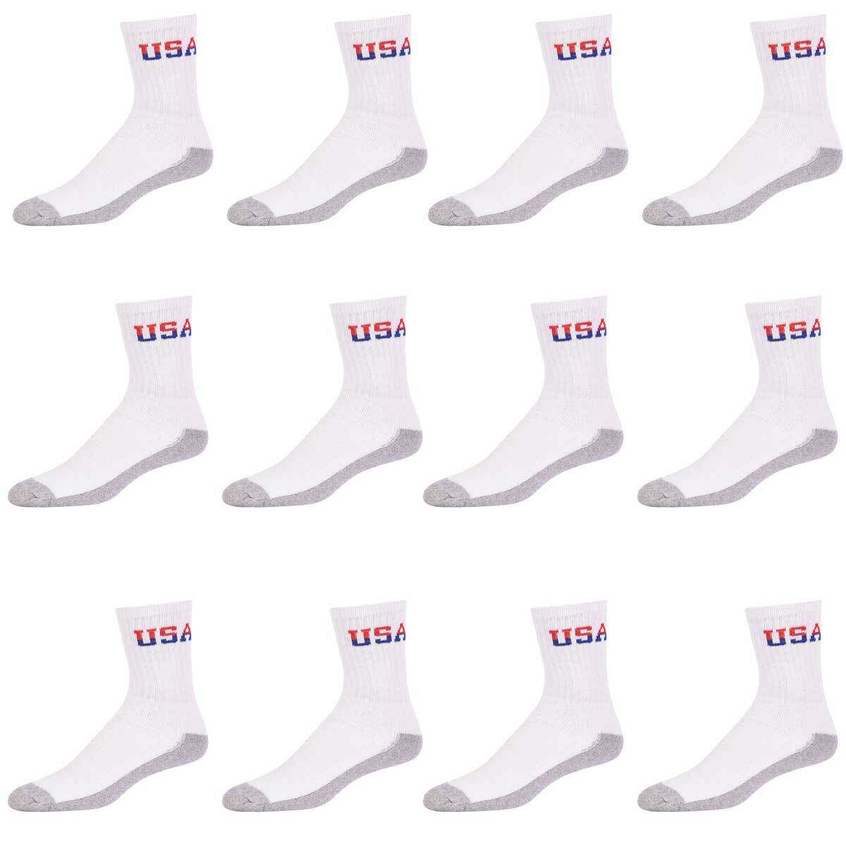 Wholesale Lot Men Women USA Logo White/Gray Crew Socks Sports Cotton 9-11 10-13