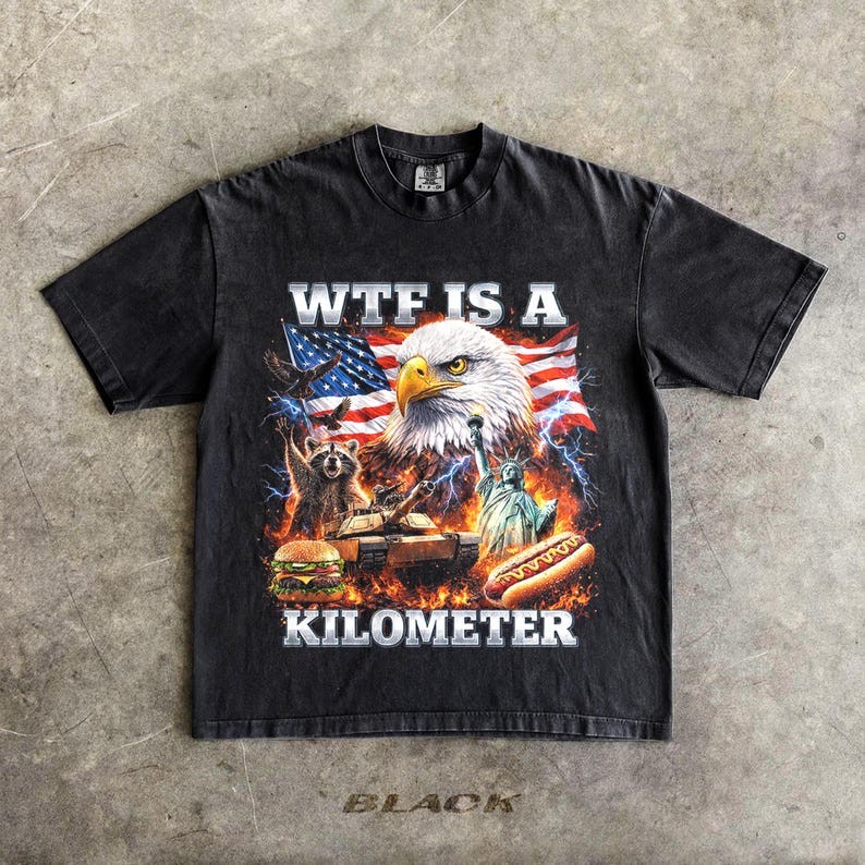 WTF Is A Kilometer Shirt Funny Patriotic USA Eagle Graphic Tee Vintage American