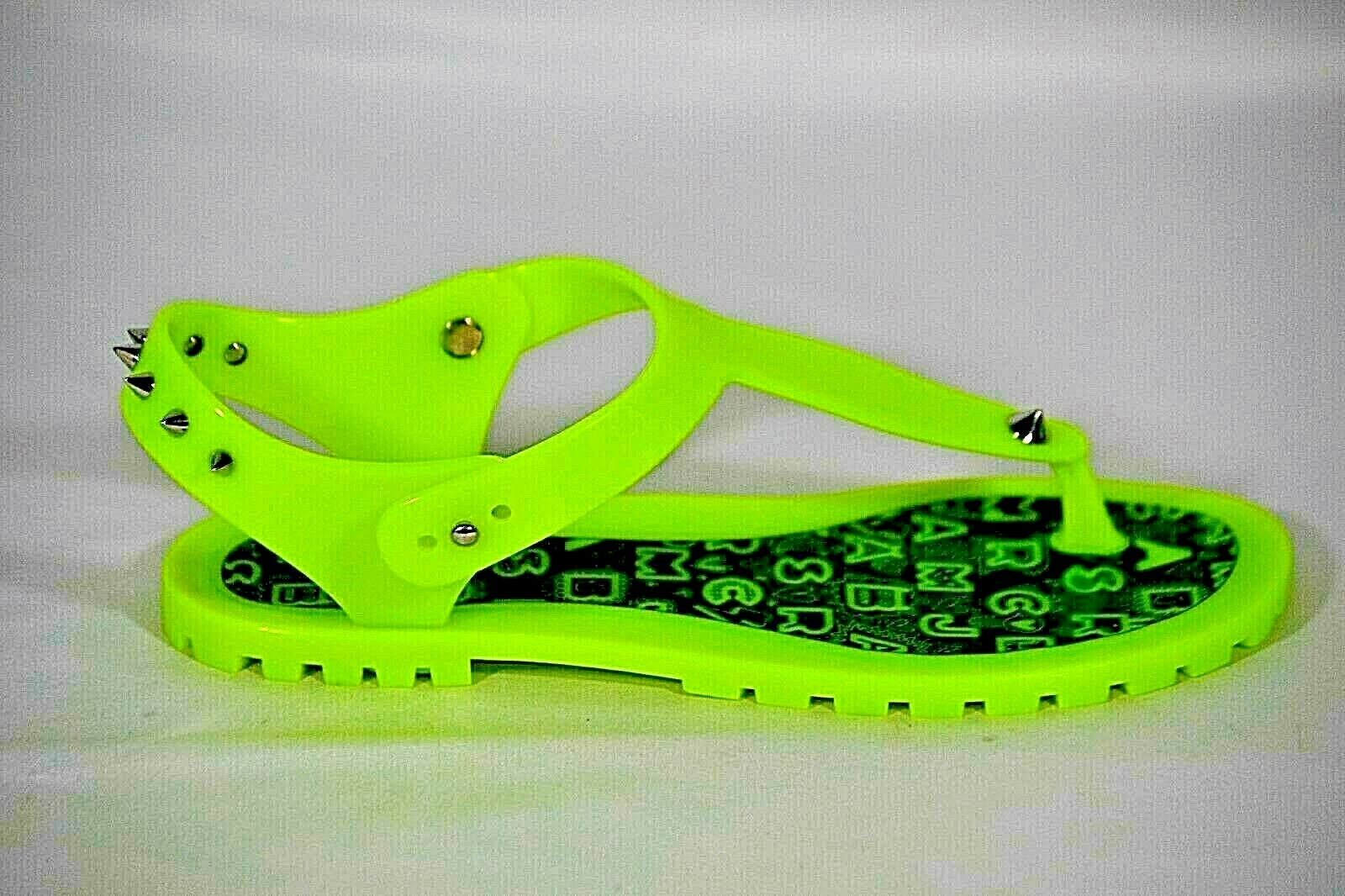 Marc Fisher Womens Silver Studded Polycarbon Neon Green Flat Sandal Size 35