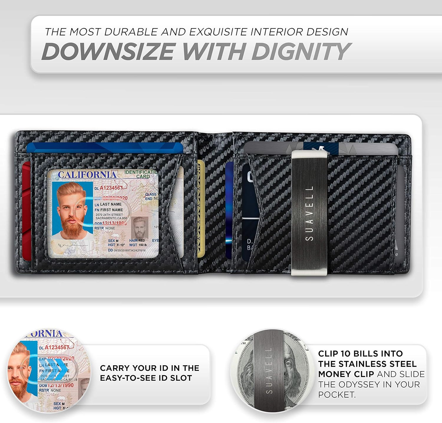 Slim Wallets for Men. Minimalist Bifold Wallet with Money Clip & ID Window. RFID