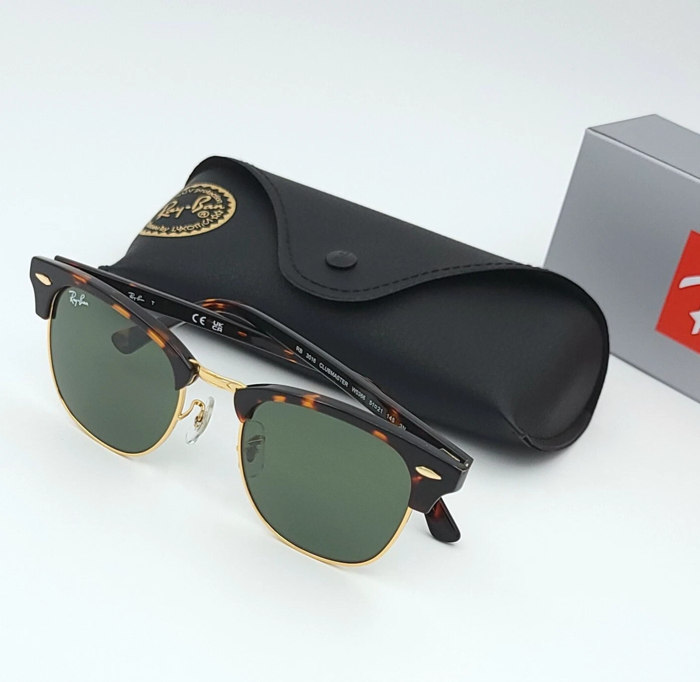 Ray-Ban RB3016 Sunglasses Clubmaster Classic Black Frame Glass Gray Lens 51mm US