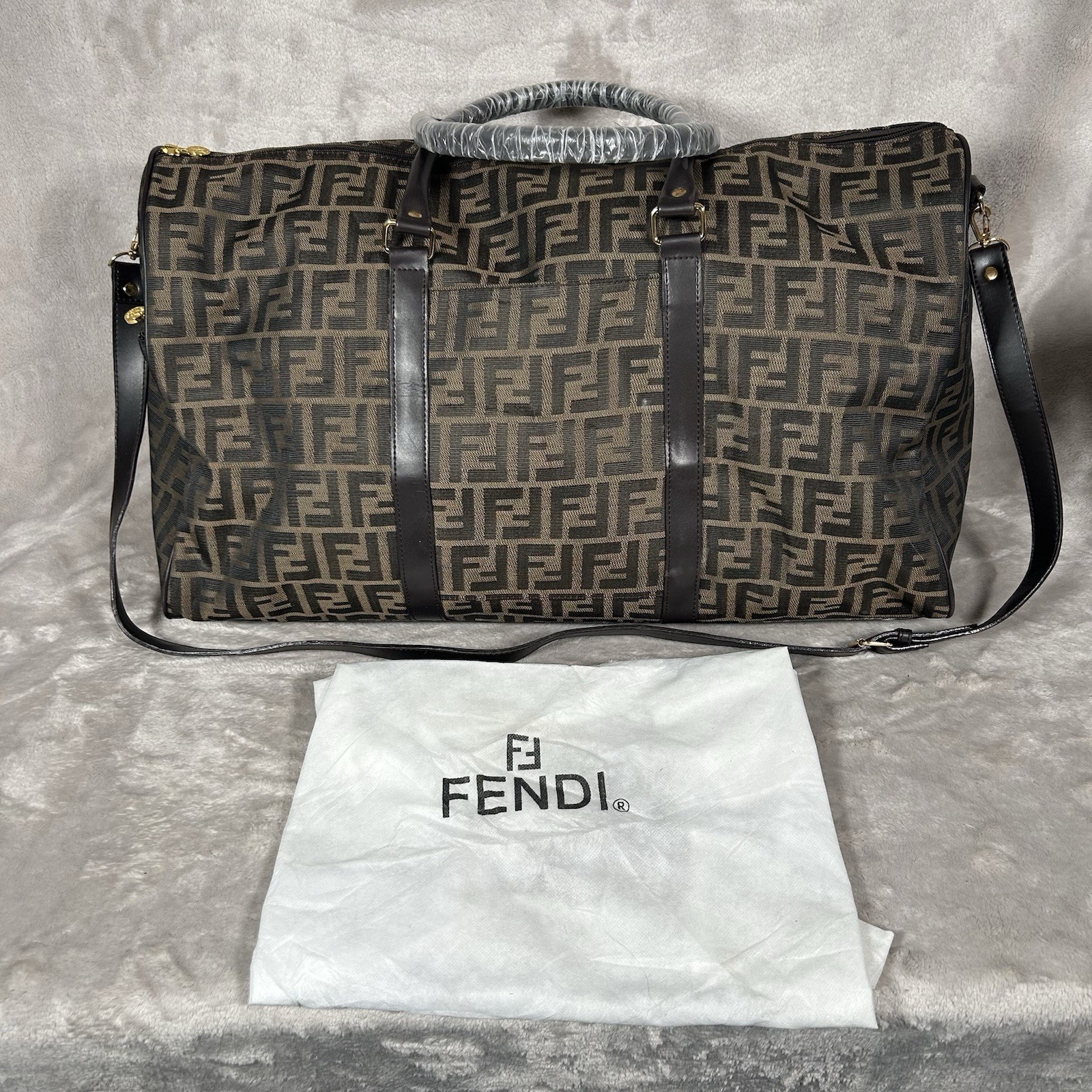 FENDI Style Zucca Travel Bag Duffle Gym Large Brown Made Italy See Description