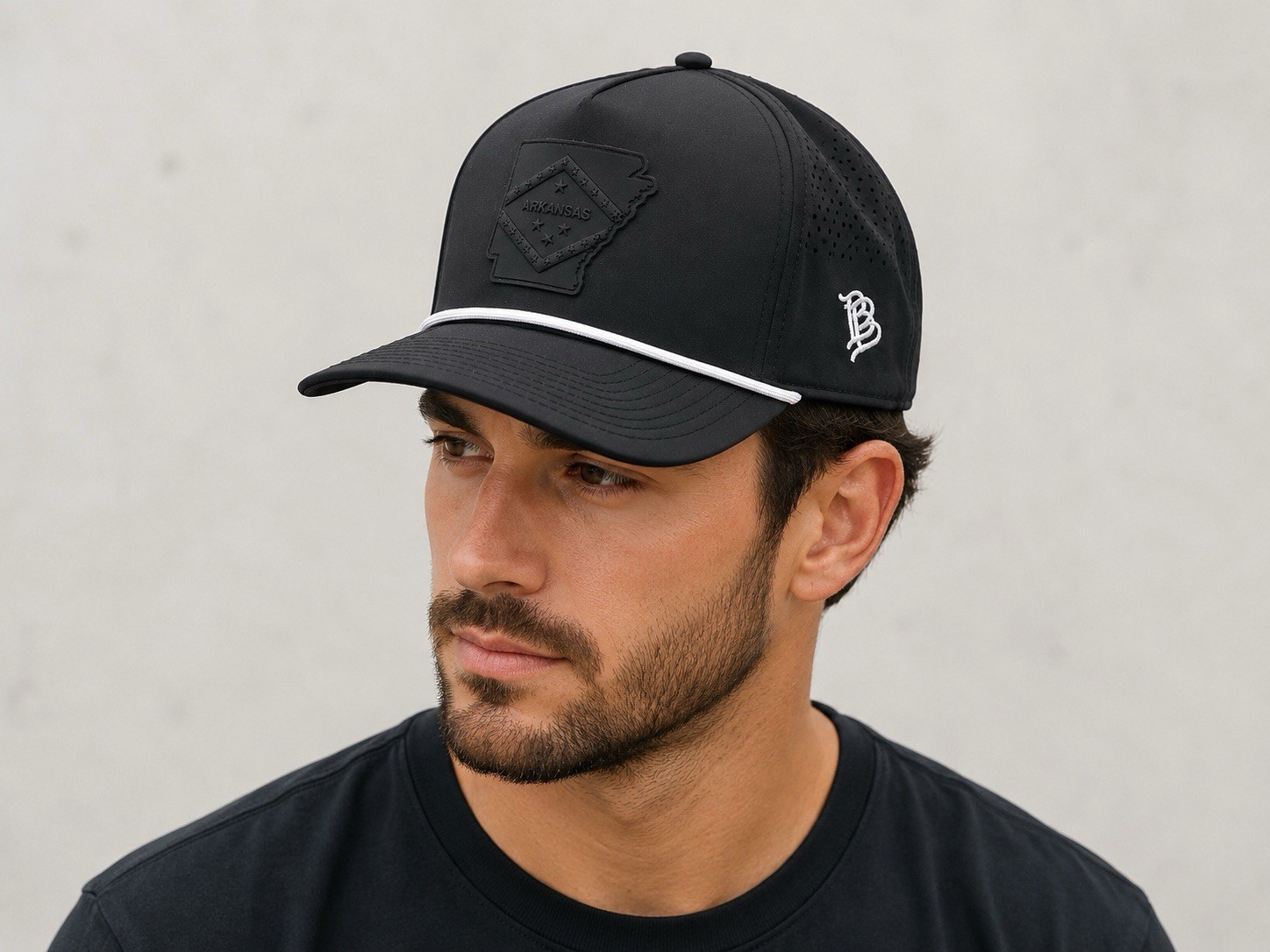 Branded Bills Arkansas State Patch Rope Hat Black Snapback Performance Cap