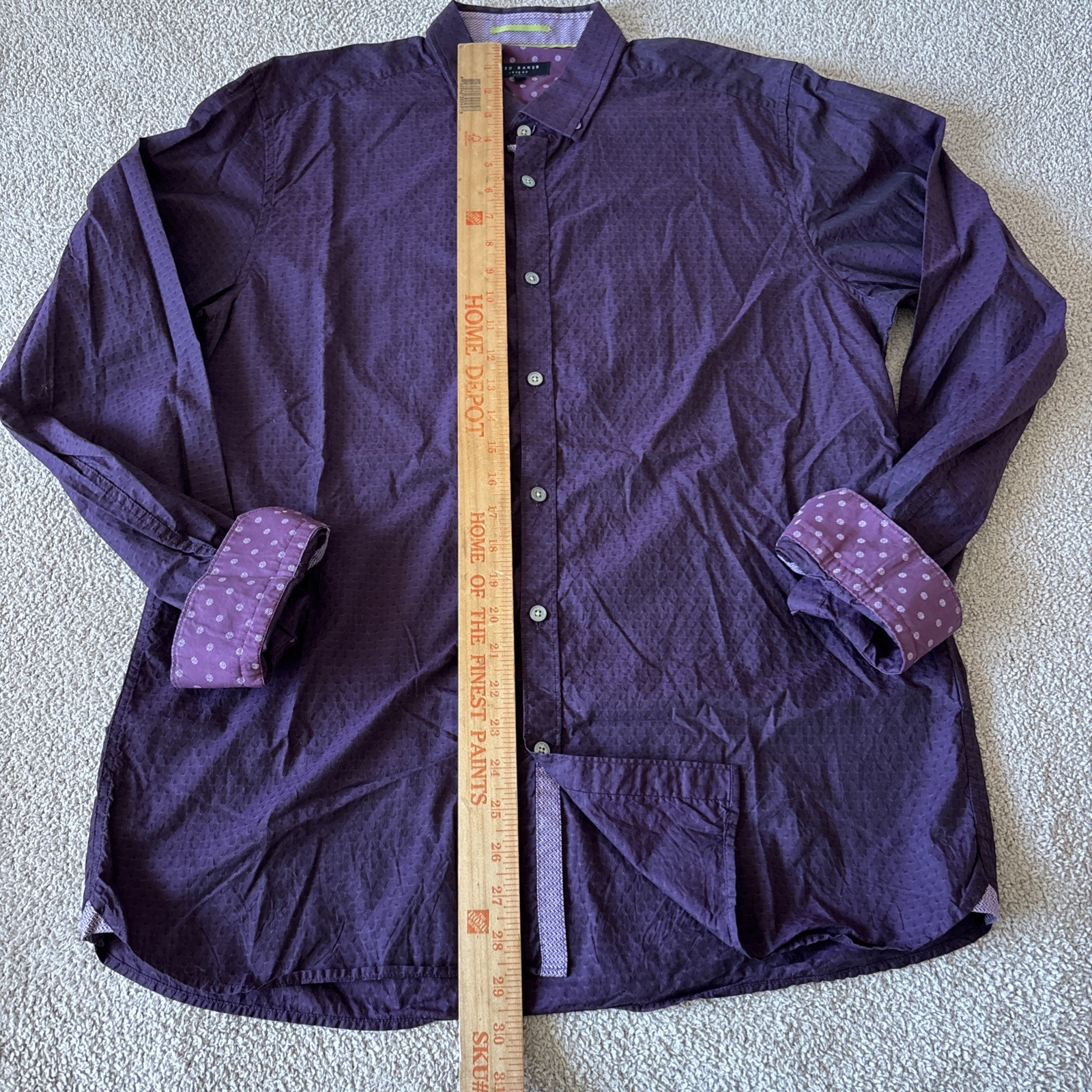 Ted Baker London Flip Cuff Button Up Dress Shirt Mens XL Sz 5 Purple Textured