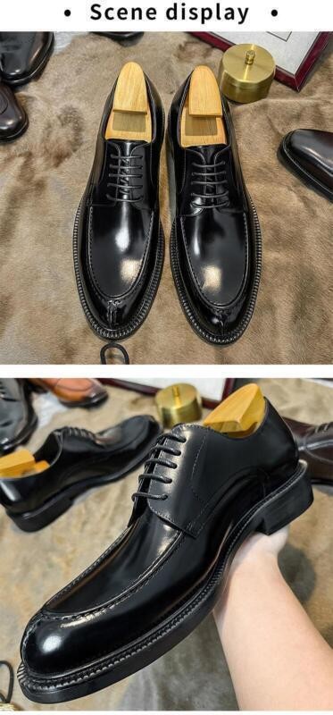 British Men’s Dress Formal Wedding Club Oxfords Leather Round toe Lace up Shoes
