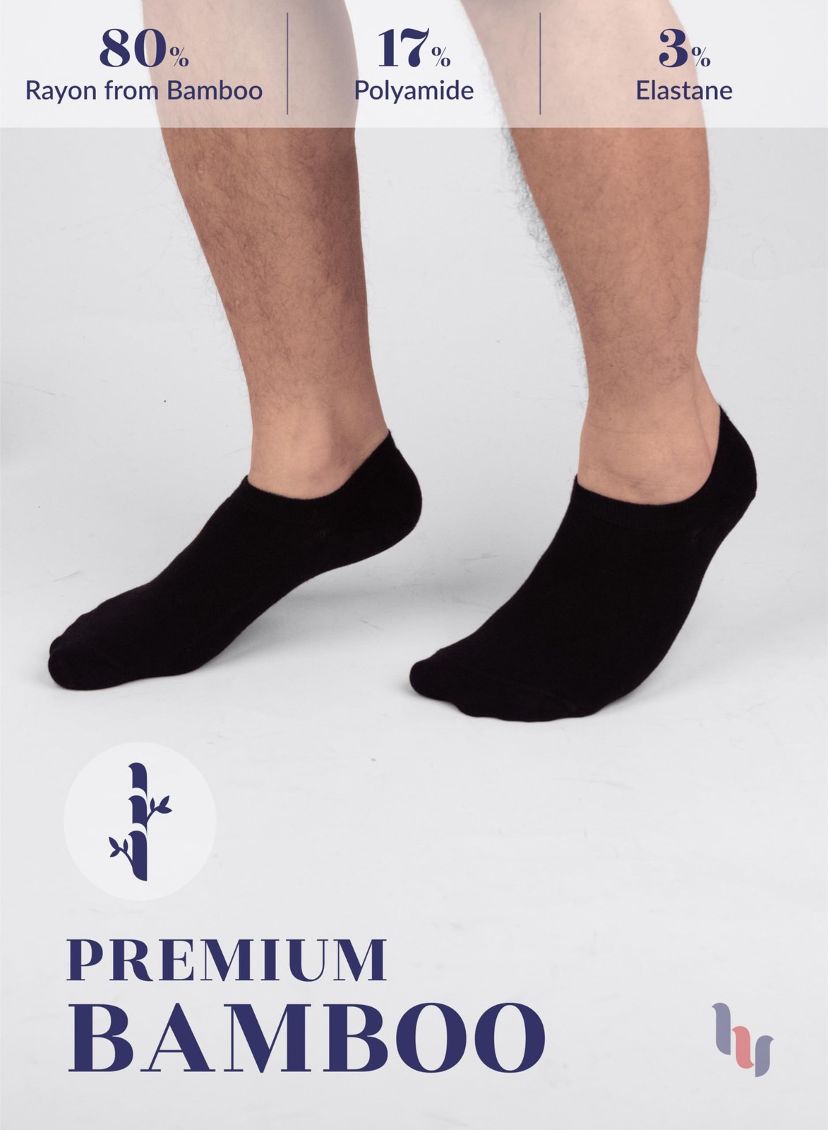 HUGH UGOLI Men Bamboo No Show Socks | Non Slip Invisible Liner Socks 6/12 Pairs