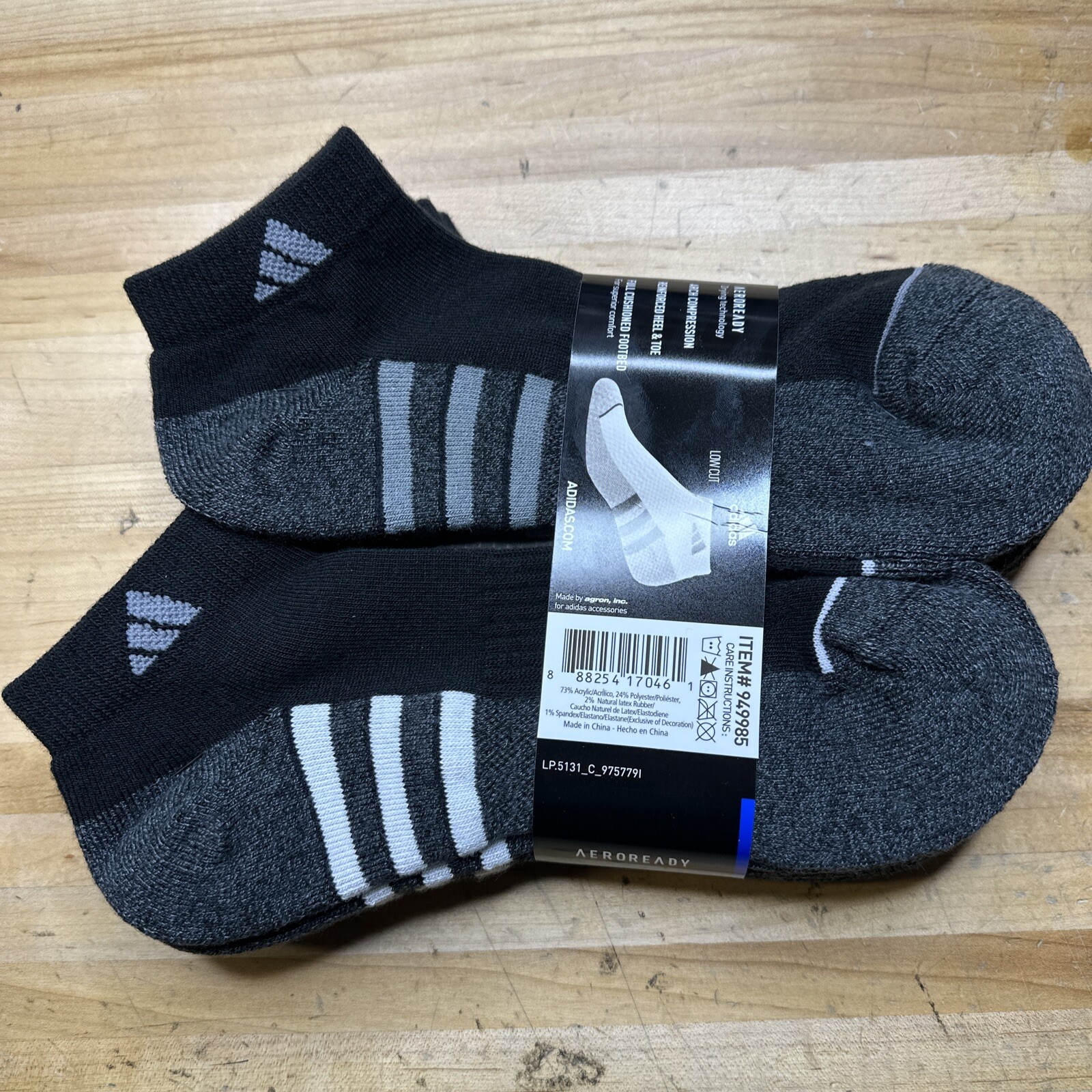 Adidas Men’s Cushioned Low Cut Ankle Socks 6 Pairs Gray Black Compression 6-12