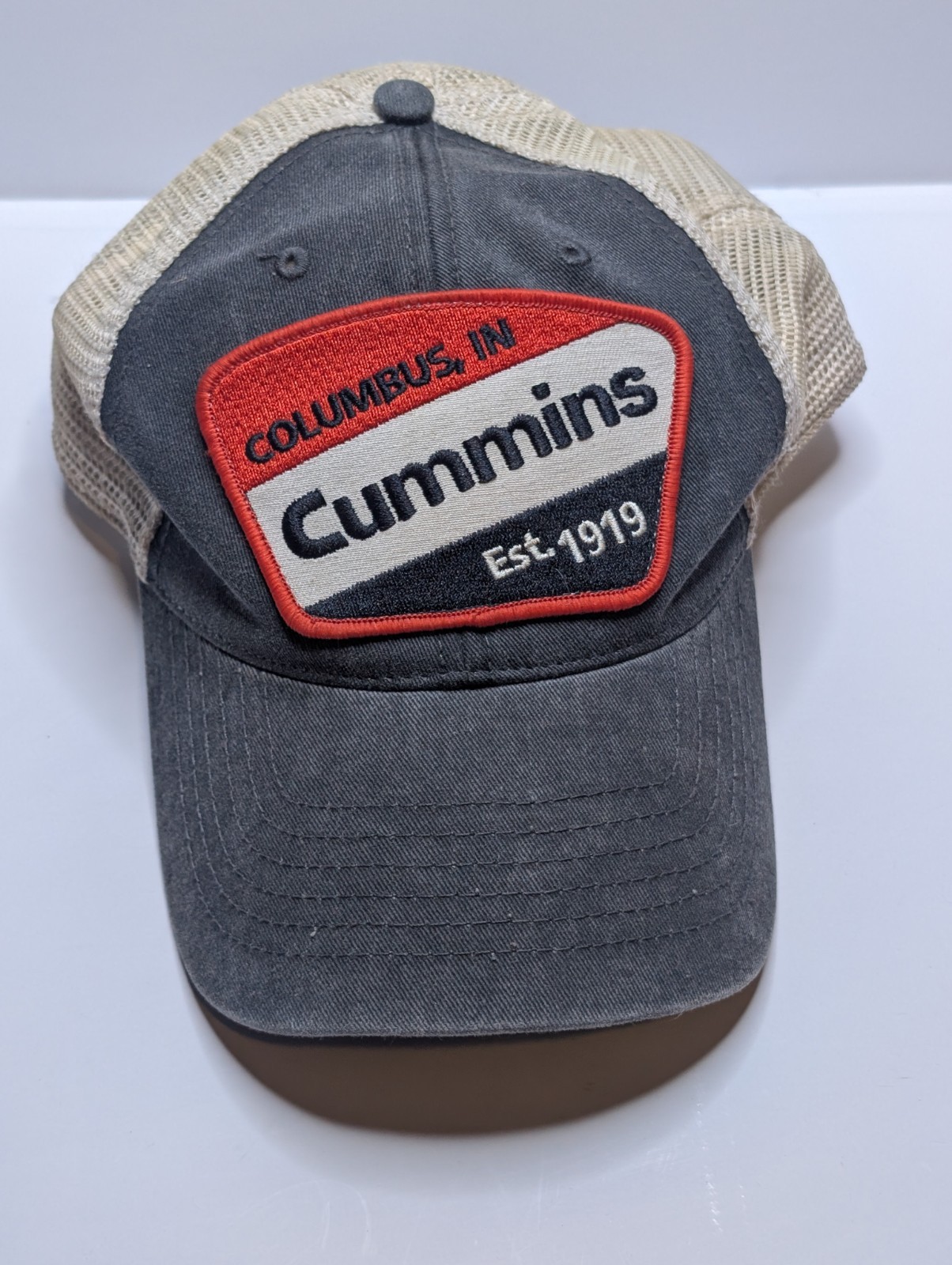 Cummins Trucker Hat Columbus IN Est 1919 Mesh Snapback Gray Tan Cap