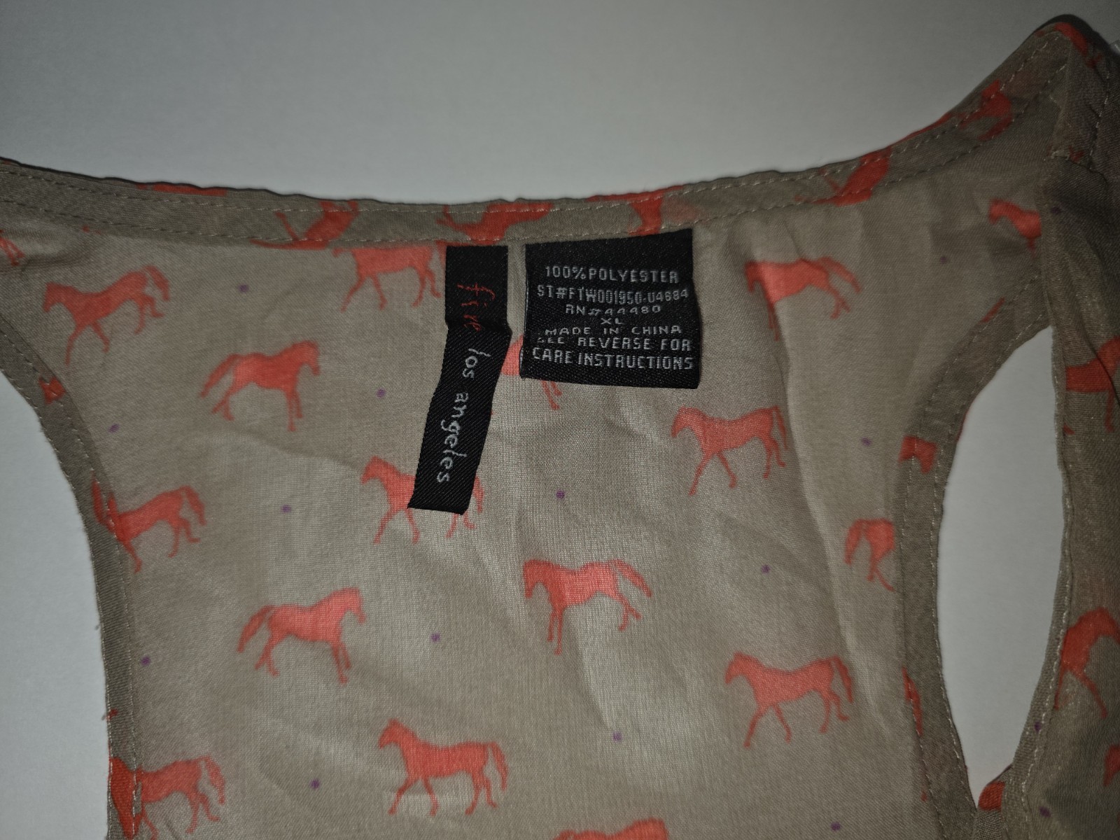Fire Los Angeles XL Sheer Lightweight Chiffon Horse Print Button Racerback Tank