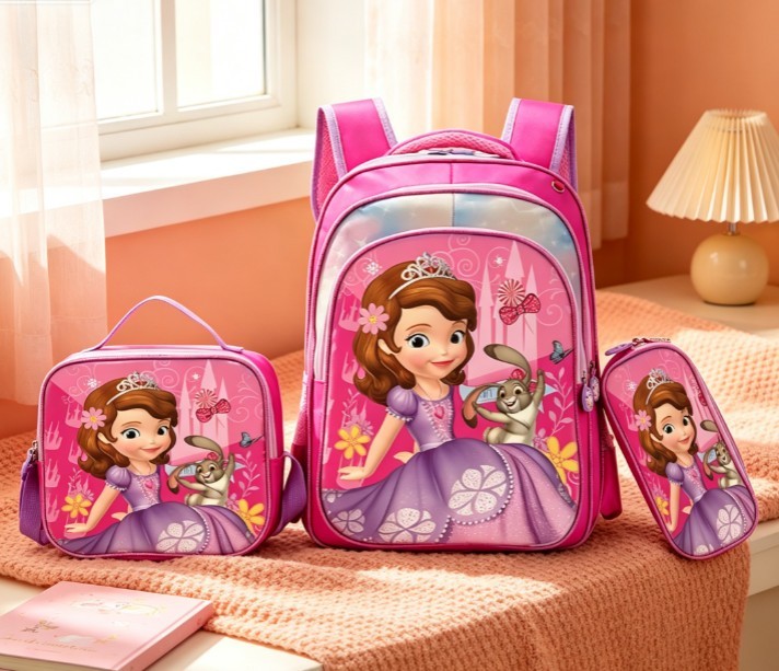Sofia The First Kids Cartoon School Backpack Set 3Pcs Kids School Bag Lunch Bag