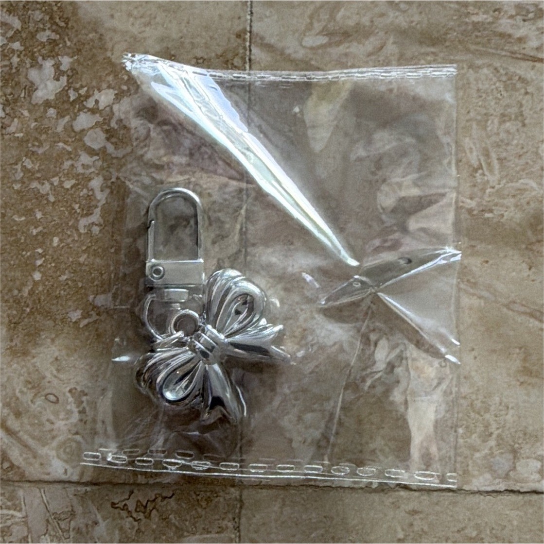 Bow Key Chain Charm Accent Silver Metal Key Ring Clip Women
