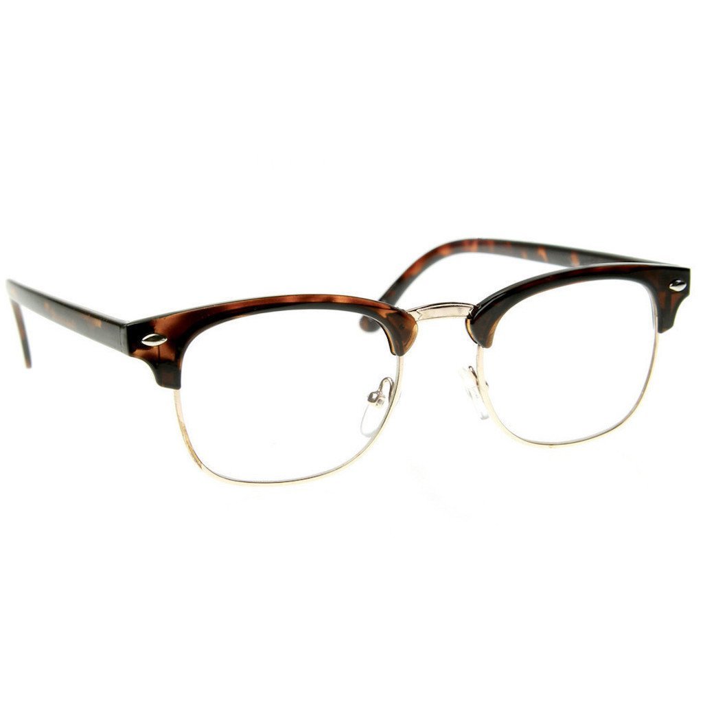 Black Brown Tortoise Clubs master Half Frame Metal Frame Clear Glasses