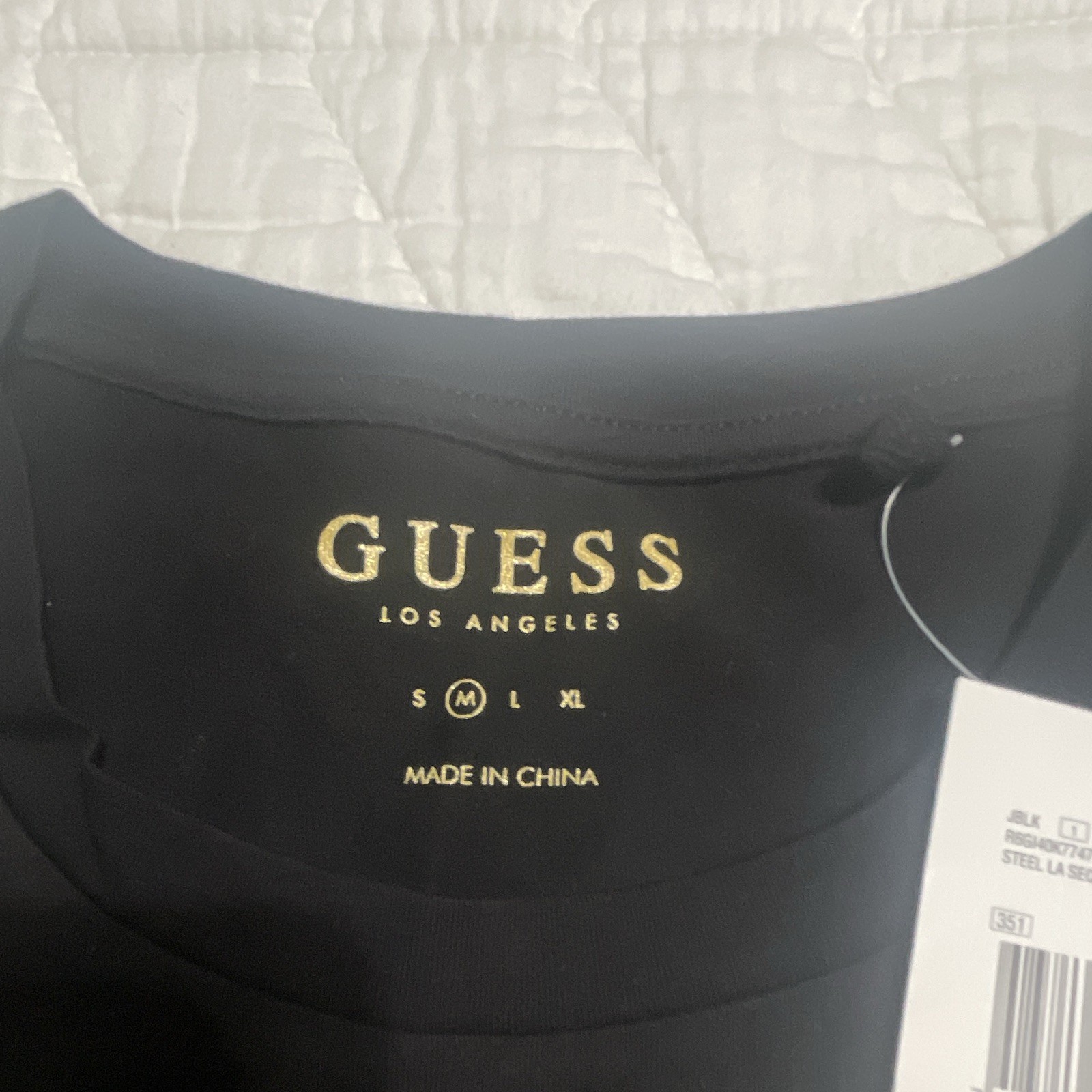 GUESS Los Angeles Black Logo Sequin Accent Crew Neck Short Sleeve T-Shirt M