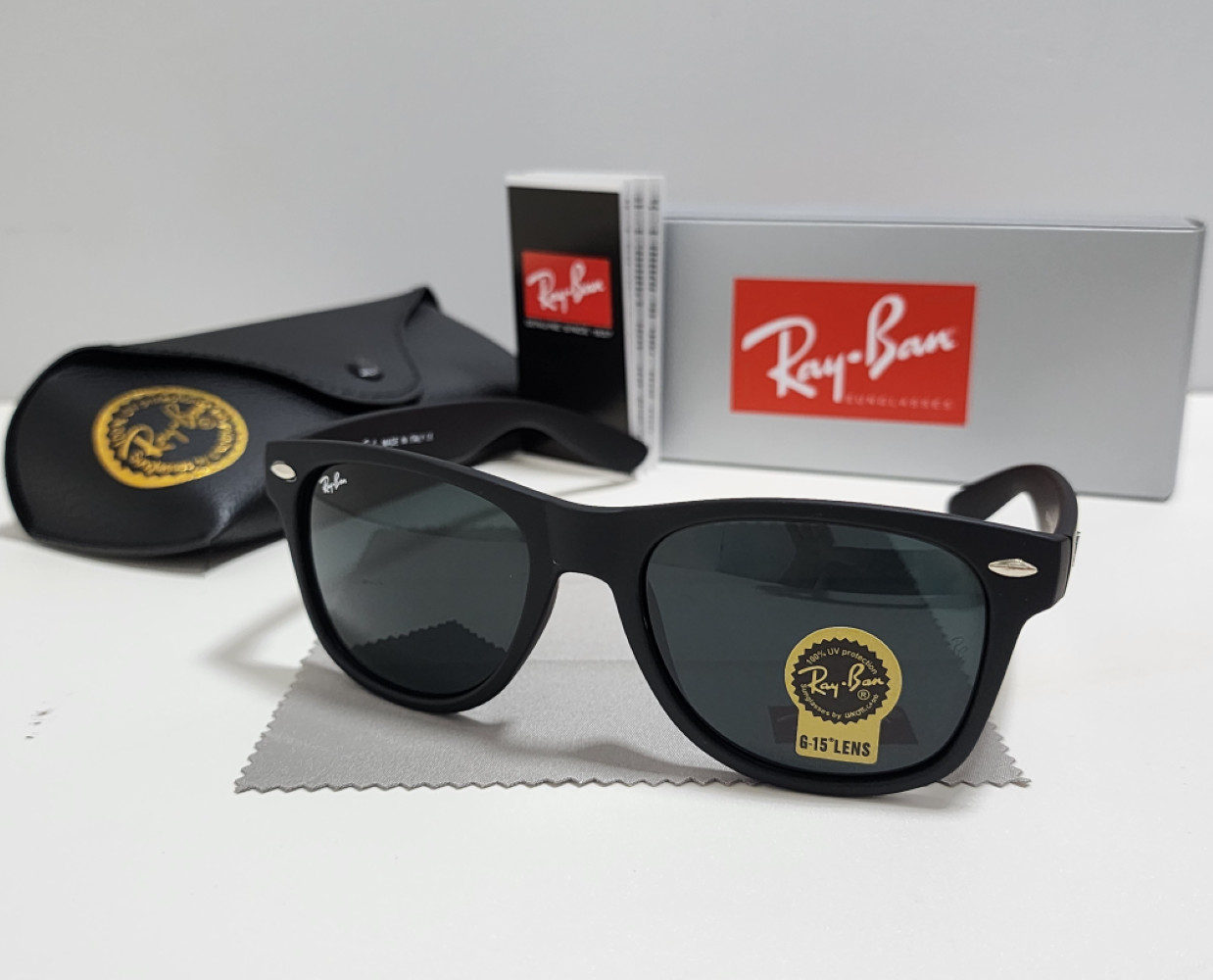Ray-Ban RB2140 904 Wayfarer Sunglasses Black Frame Glass Gray Lens 50-22 /140 mm