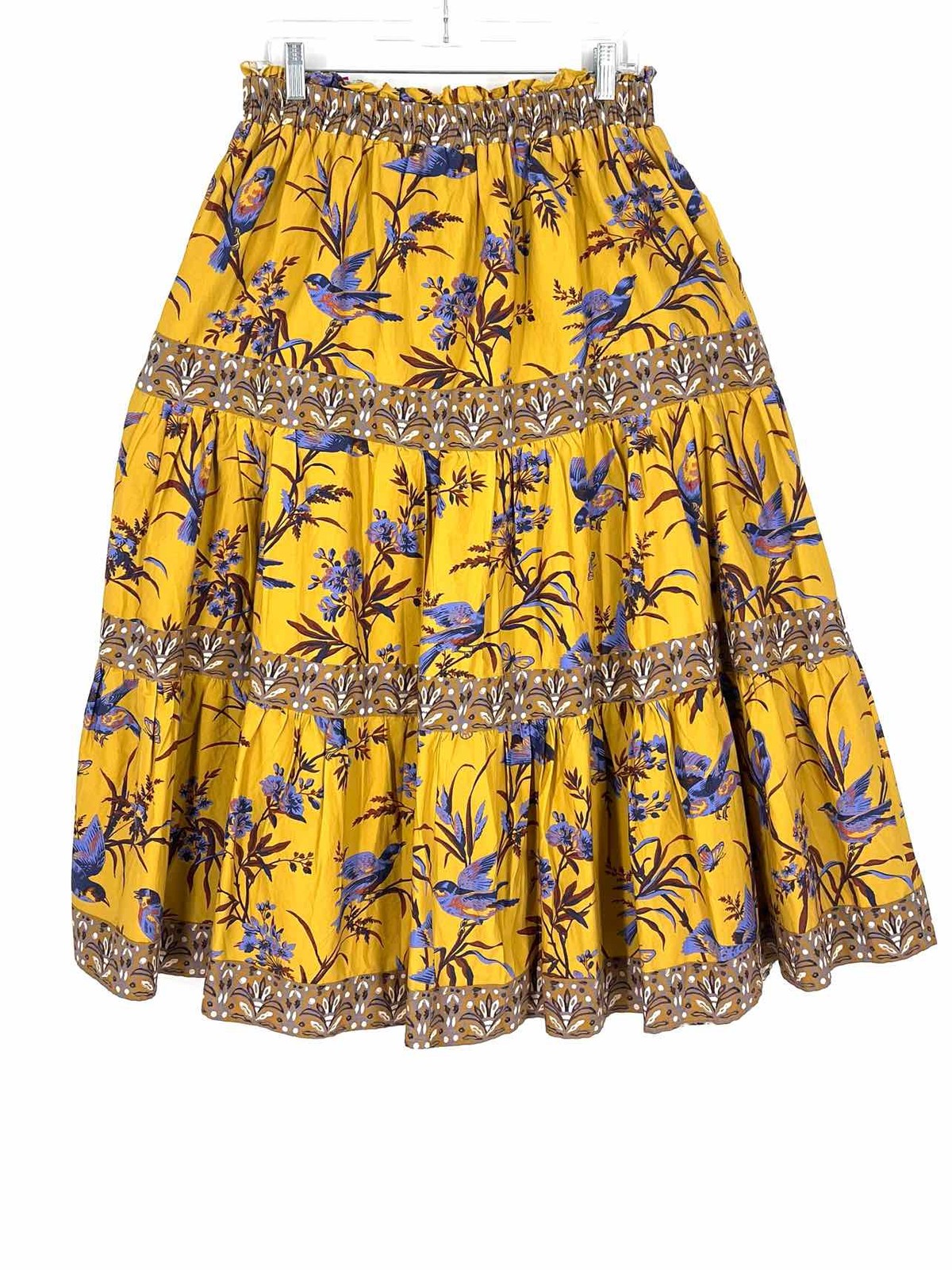 Sundance Size M Mustard/Multi Birds Tiered Skirt Skirt