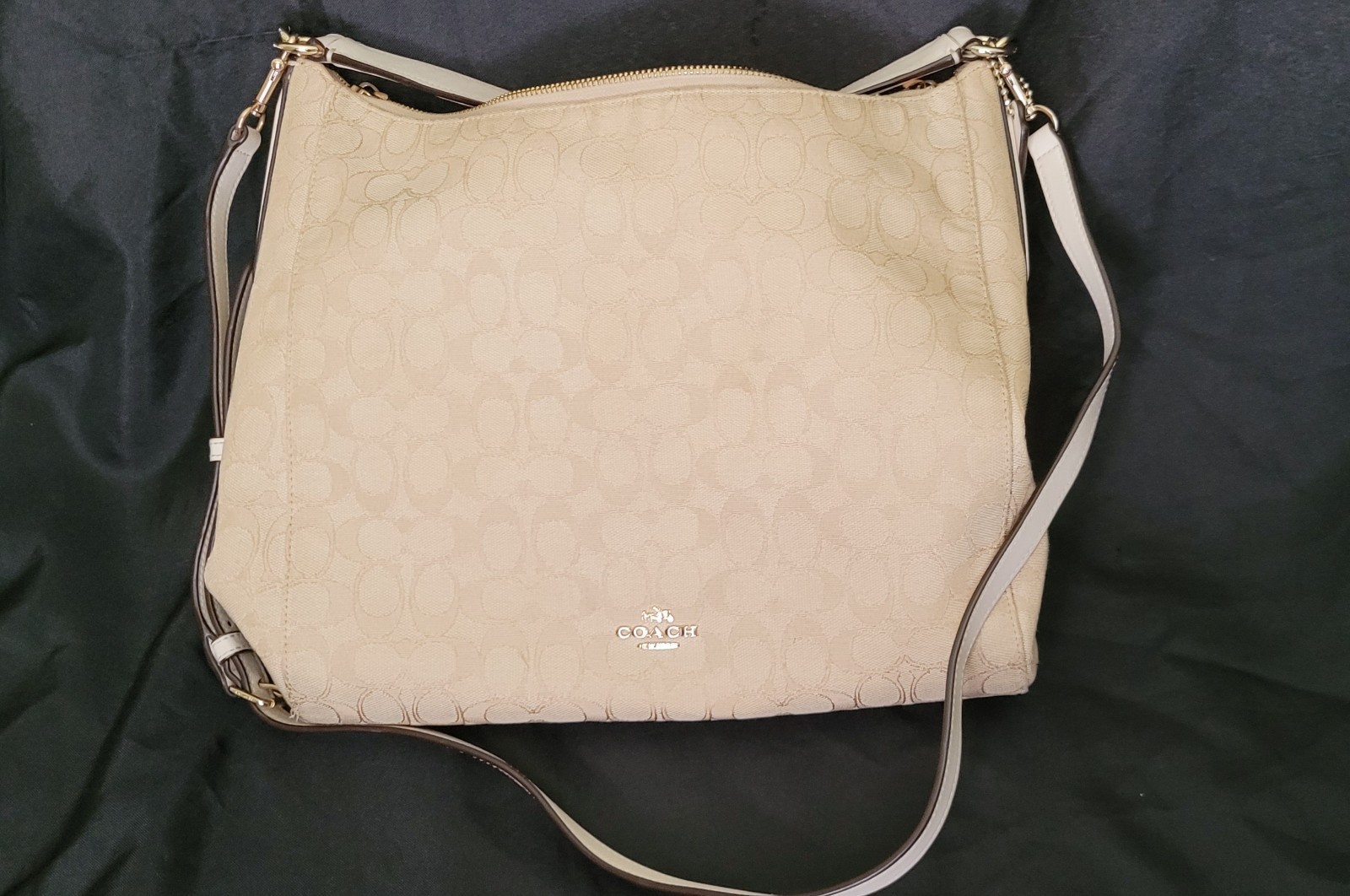 Coach Beige Signature Logo Crossbody Bag Zip Top w/ Detachable Adjustable Strap