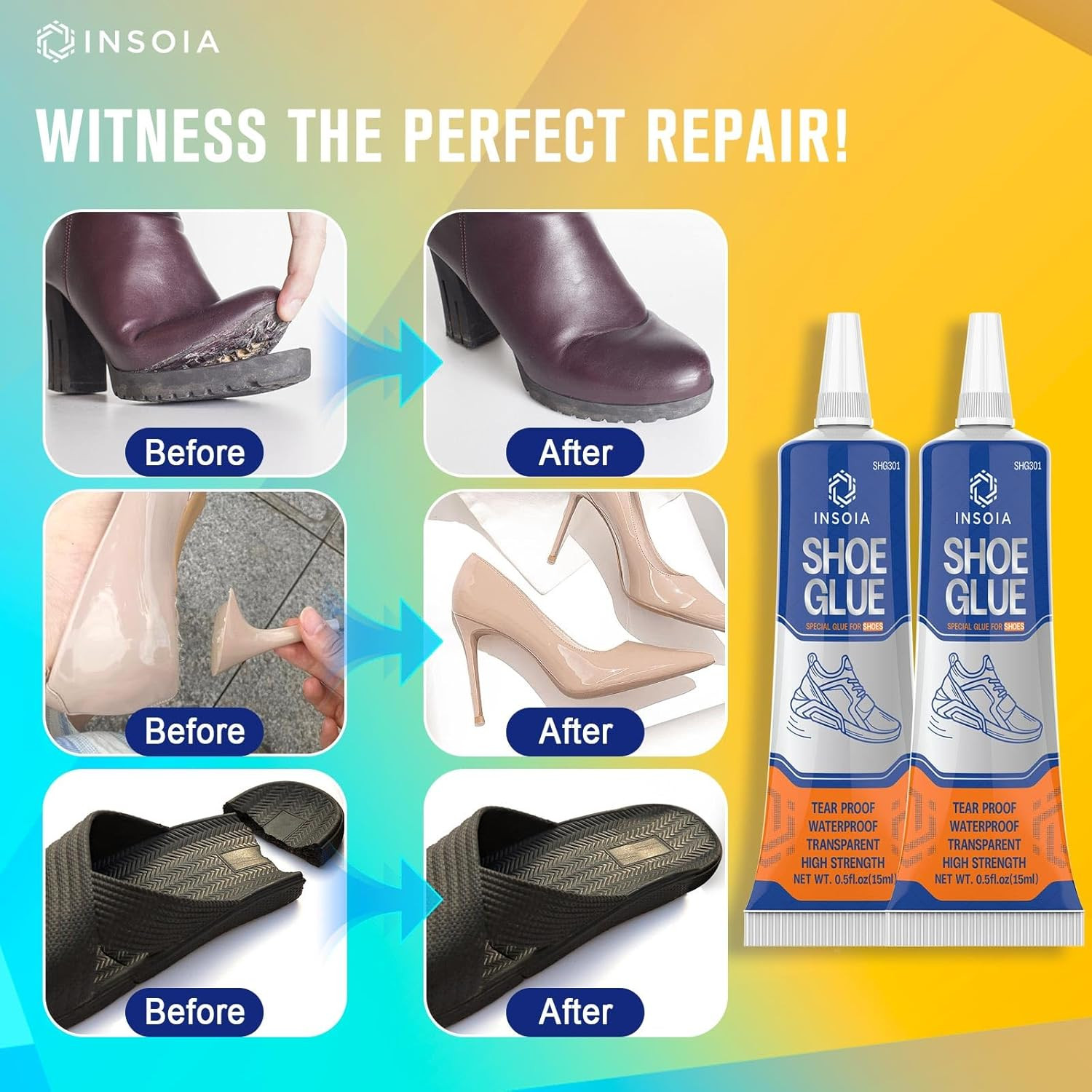Shoe Glue Sole Repair Kit, Heavy Duty Shoe Adhesive, Waterproof, Flexible, Clear