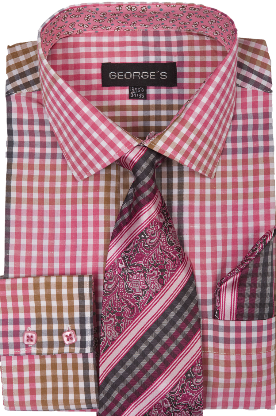 Men’s Checks Shirt With Tie and Hanky, 60%Cotton 40% Poly Standard Cuff AH 627