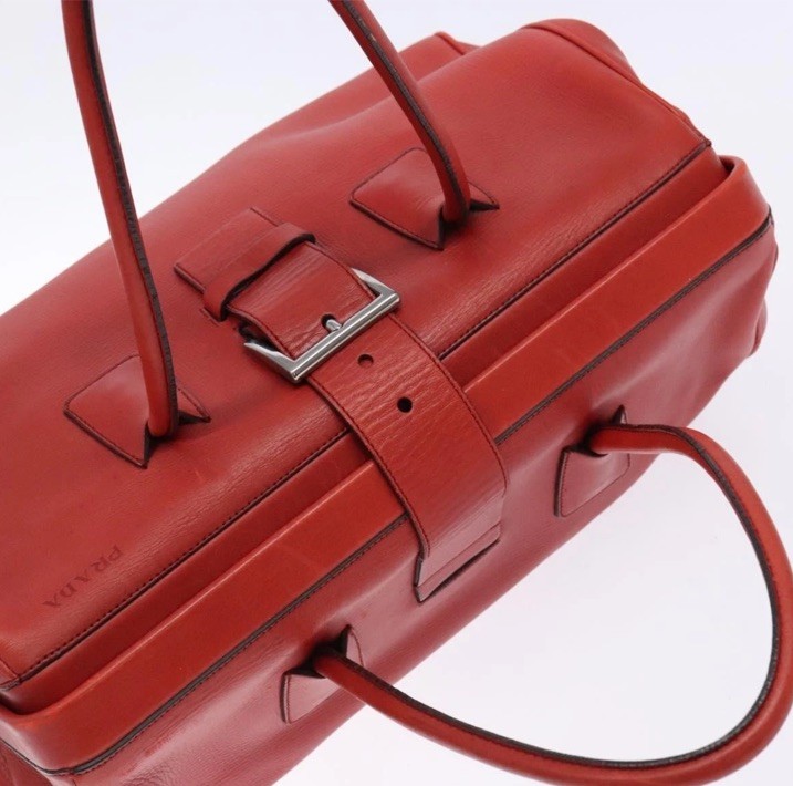 PRADA Hand Bag Leather Red Silver Auth gh740