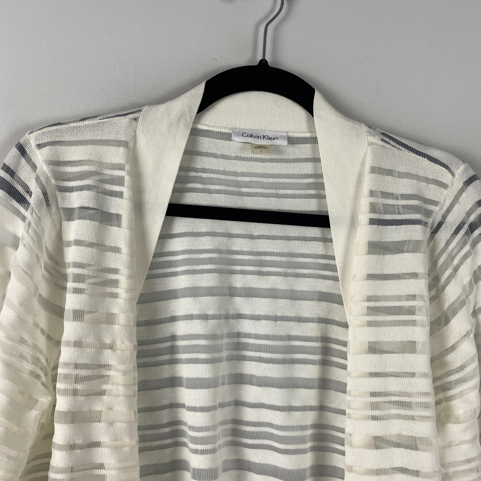 Calvin Klein Shrug Sweater Open Cardigan Size Large Ivory Semi Sheer