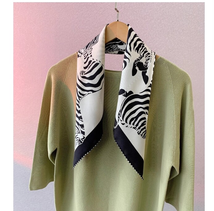 New Spring Boutique High Quality 100% Mulberry Twill Silk Zebra Print Scarf 25‘’