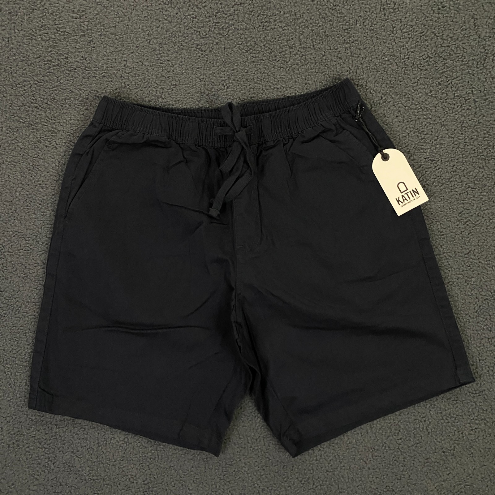 Katin Patio Short Mens Medium Black Stretch Elastic Waist Chino Beach Skate NWT