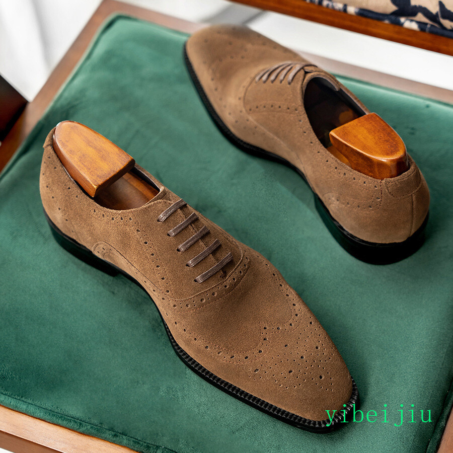 Men’s Wing Tip Dress Real Suede Leather Shoes Wing Tip Brogue Handmade Vintage