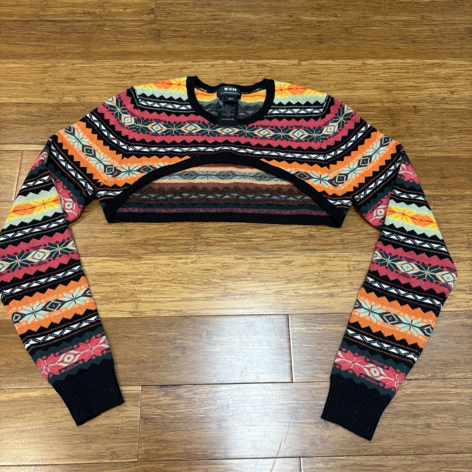 Anthropologie Maeve Abstract Sweater Shrug Multicolor Fair Isle Knit Size XS
