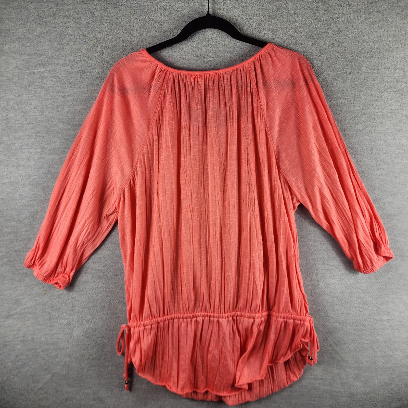Faded Glory Blouse Womens Large Cosmo Coral Peasant 3/4 Sleeve Scoop Neck Boho