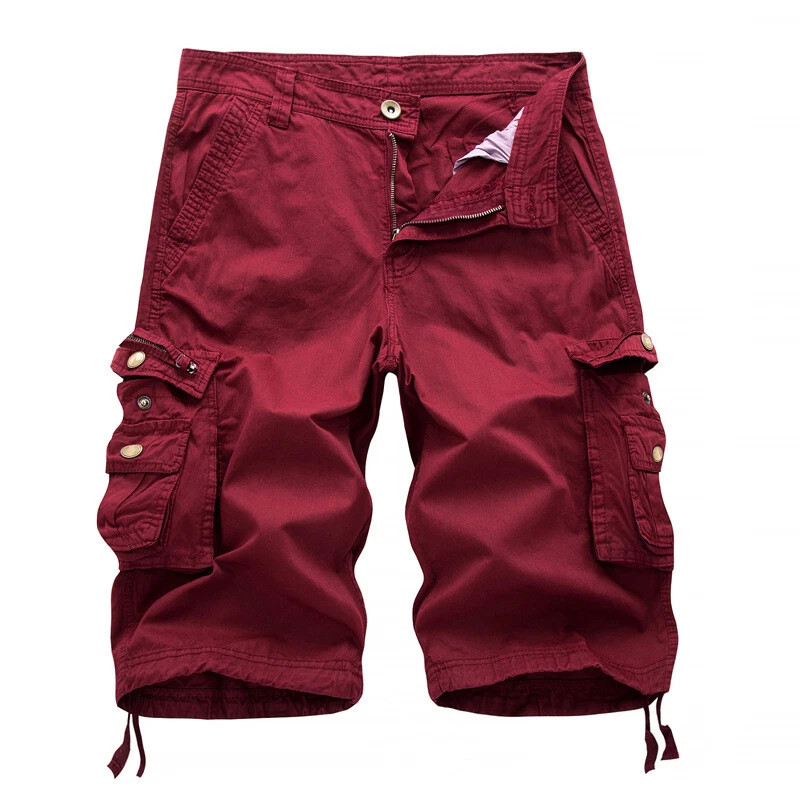 Mens Casual Solid Cargo Shorts Multi Pockets Washed Lounge -30 31 32 34 36 38 40
