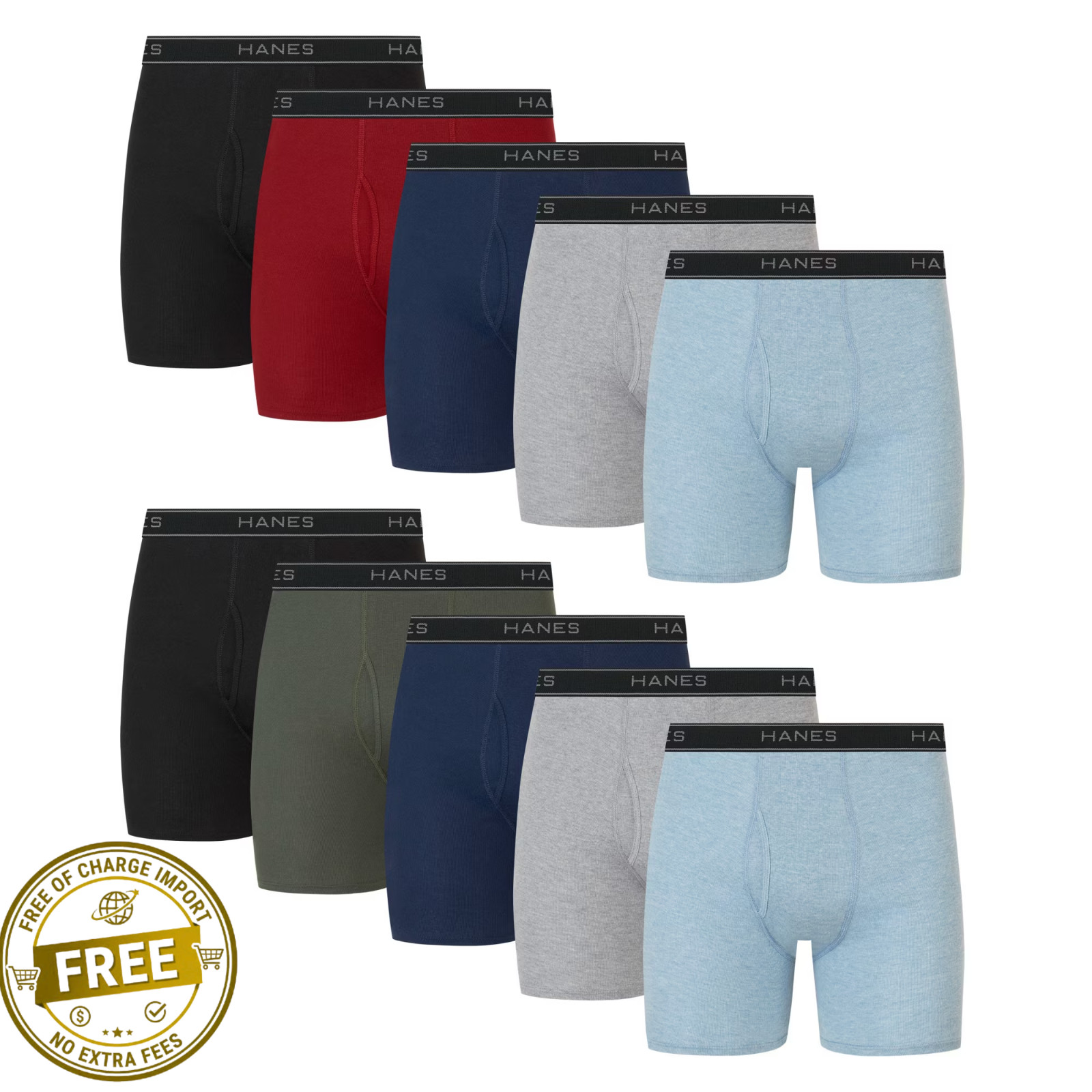 10-Pack Hanes Men’s Value Pack Assorted Boxer Briefs, Soft & Breathable Cotton