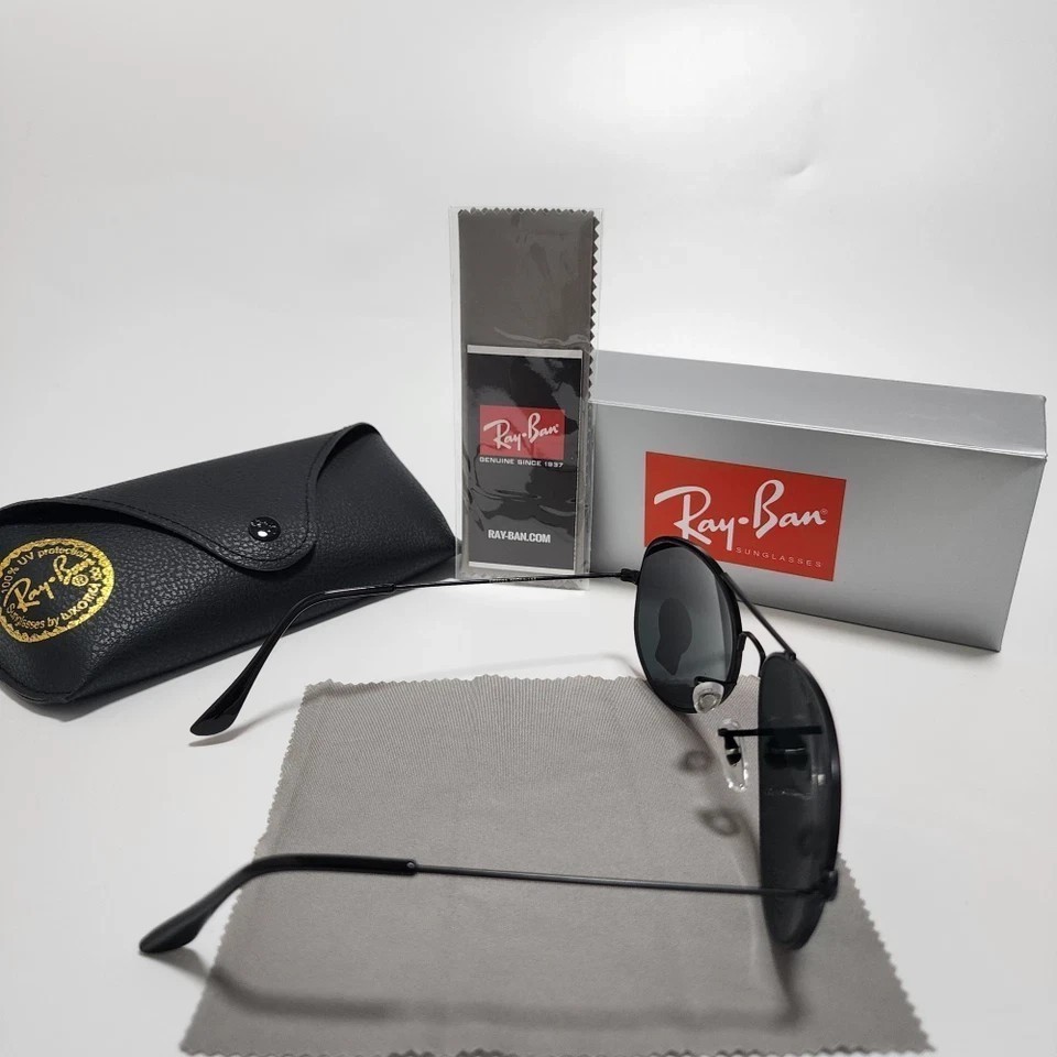 New! Ray-Ban RB3025 Aviator Pilot Sunglasses Black Frame Glass Gray Lens 58-14mm