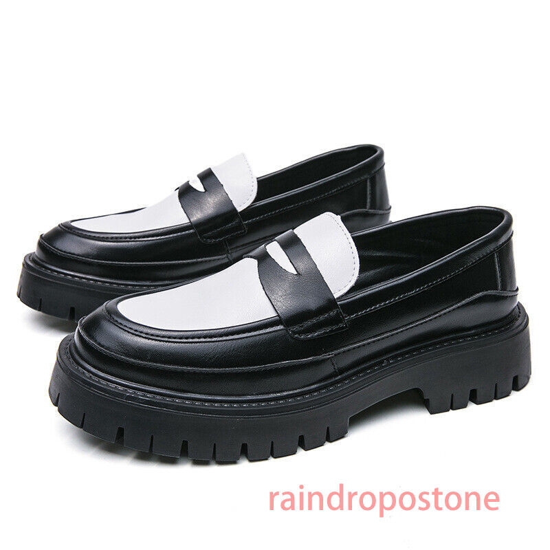 British Mens Loafers Slip on Platform Casual Business Round Toe Dress Shoes