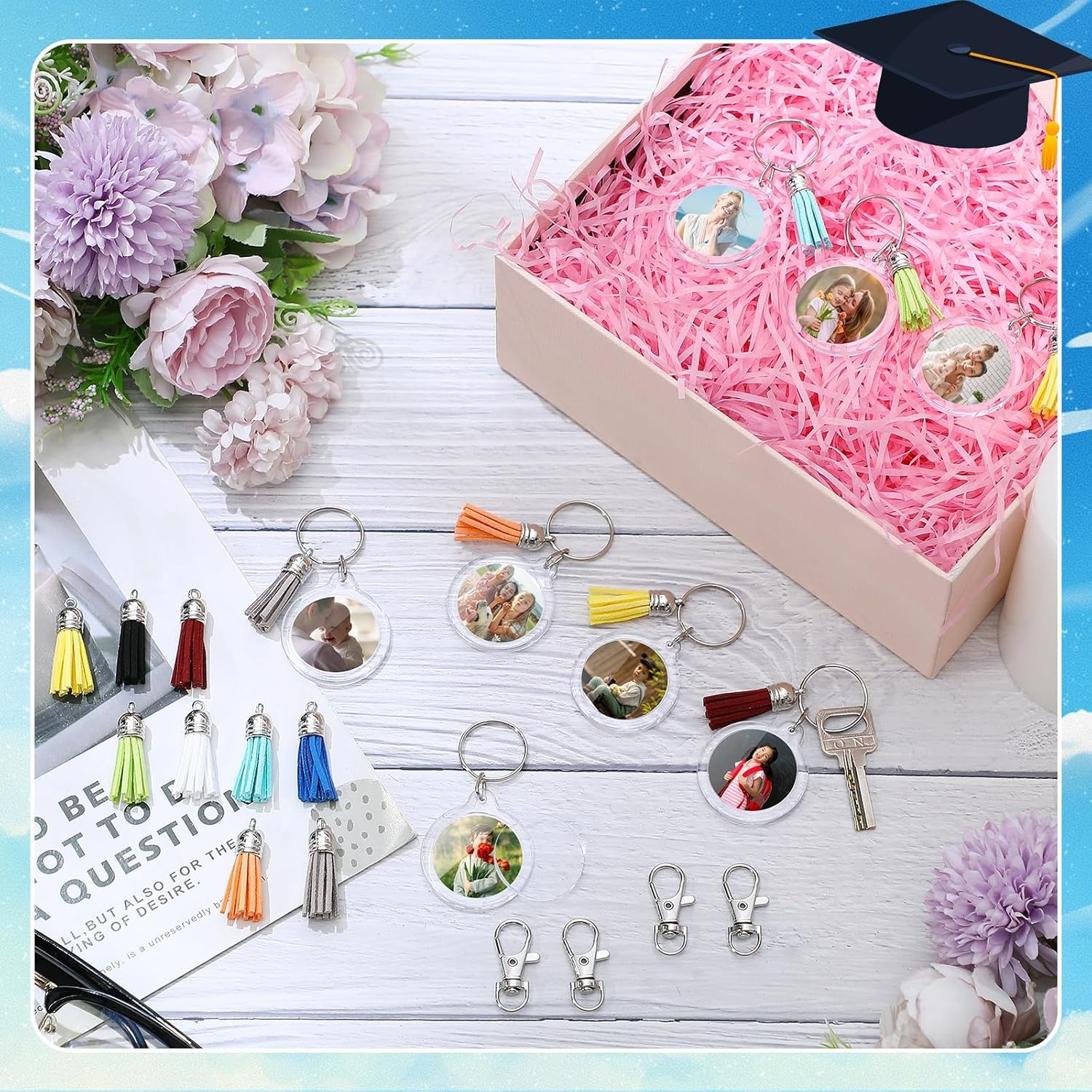 Acrylic Clear Blank Custom Photo Keychain Frame with Tassel Keychain Holder