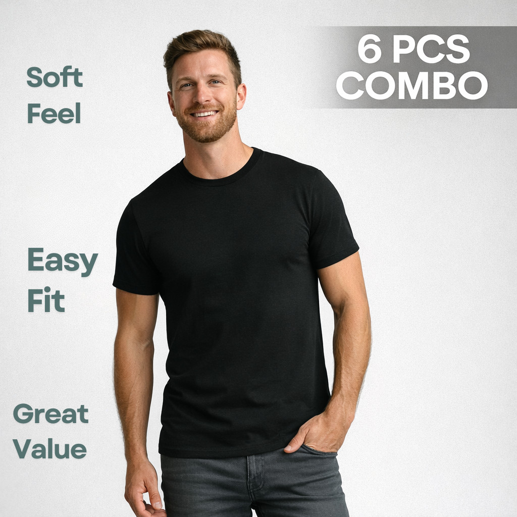 True Classic Men’s Crew Neck T-Shirts 6 Pack Combo Size L New No Tags