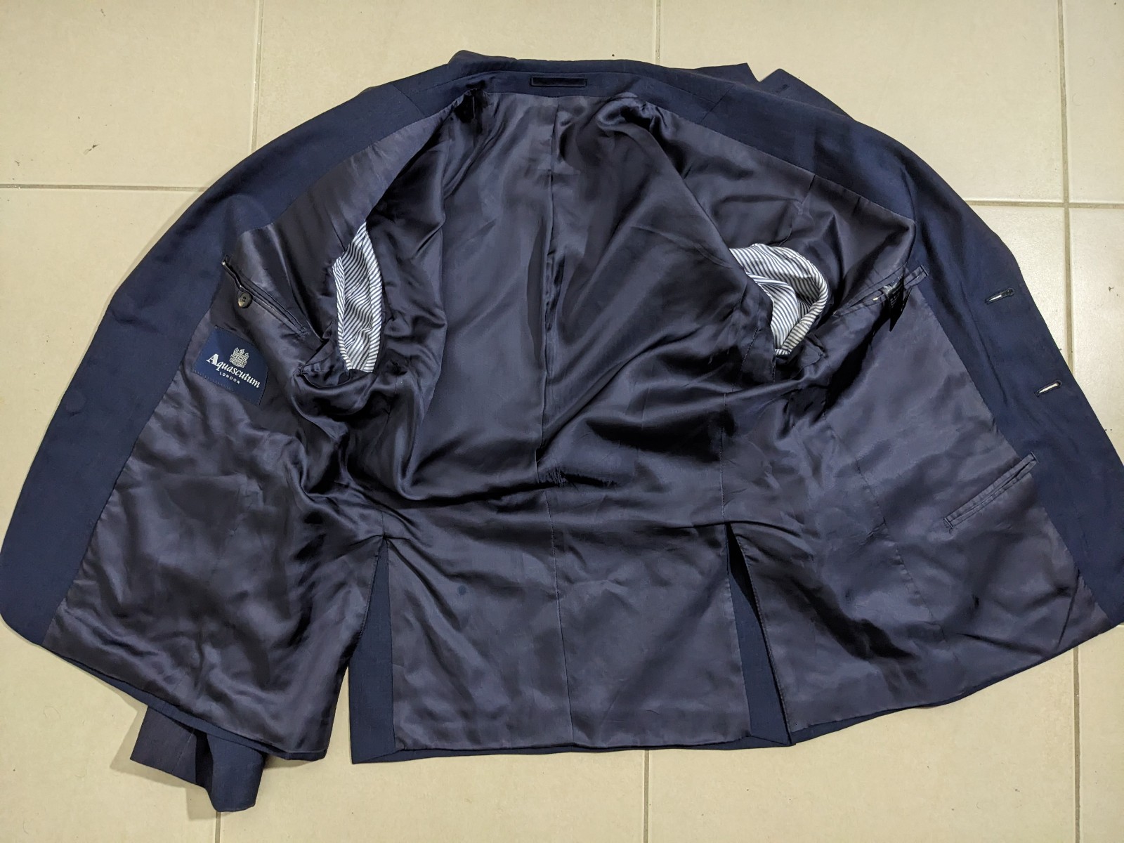 Aquascutum London Navy Wool Blazer Jacket Mens 40S Cupro Lined Made In Portugal