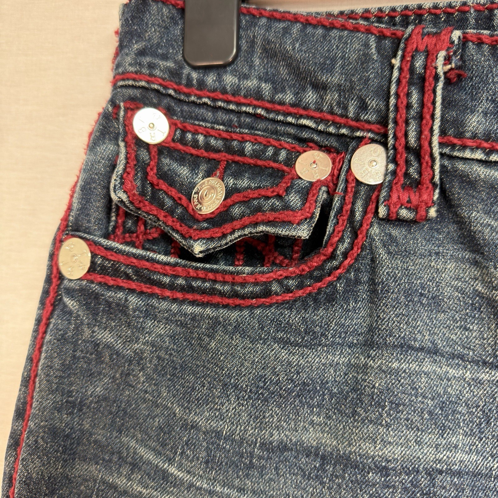 True Religion Men’s Ricky Relaxed Straight Jeans Red Rope Stiching